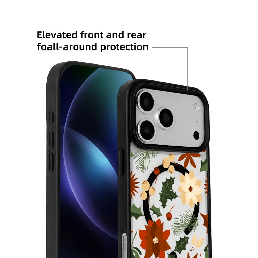 EYCASE For iPhone 17 Pro Christmas Series Magnetic Case  Pattern Print TPU + Acrylic Cover Compatible with MagSafe - Vintage Christmas Floral - 5