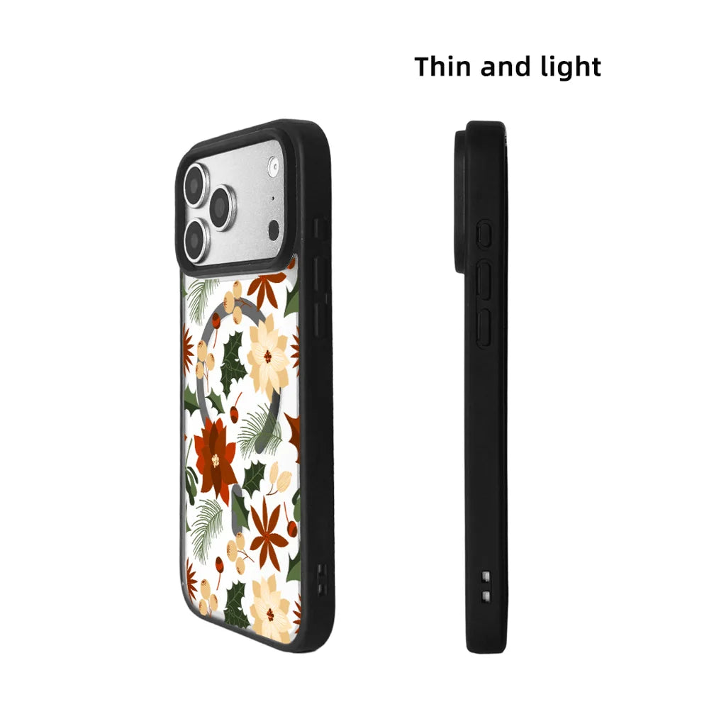 EYCASE For iPhone 17 Pro Christmas Series Magnetic Case  Pattern Print TPU + Acrylic Cover Compatible with MagSafe - Vintage Christmas Floral - 6