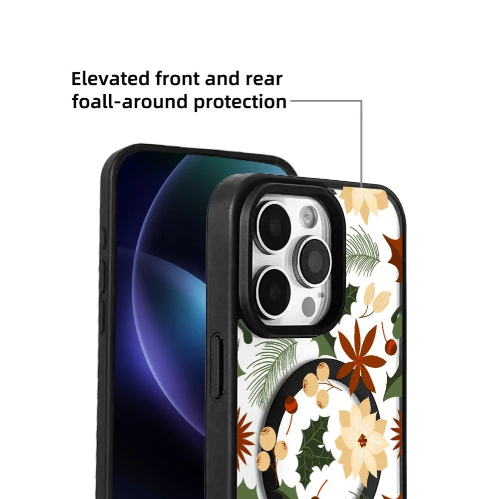 EYCASE For iPhone 15 Pro Christmas Series Magnetic Case  Pattern Print TPU + Acrylic Cover Compatible with MagSafe - Vintage Christmas Floral - 5
