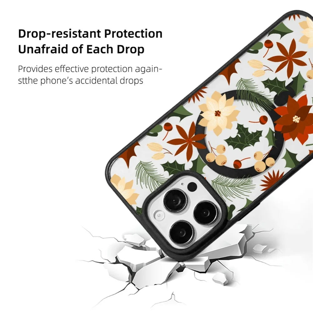 EYCASE For iPhone 15 Pro Max Christmas Series Magnetic Case  Pattern Print TPU + Acrylic Cover Compatible with MagSafe - Vintage Christmas Floral - 3