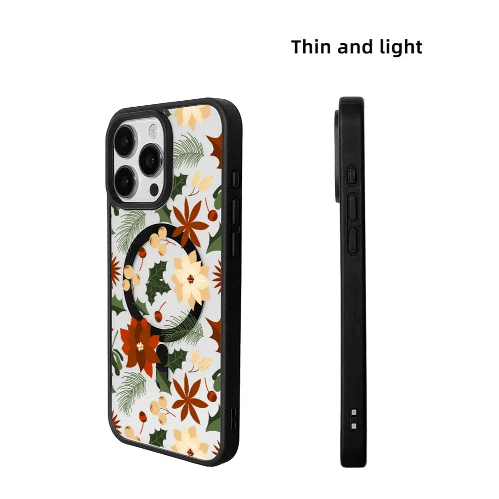 EYCASE For iPhone 16 Pro Christmas Series Magnetic Case  Pattern Print TPU + Acrylic Cover Compatible with MagSafe - Vintage Christmas Floral - 6