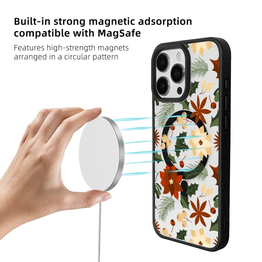 EYCASE For iPhone 14 Pro Max Christmas Series Magnetic Case  Pattern Print TPU + Acrylic Cover Compatible with MagSafe - Vintage Christmas Floral - 4