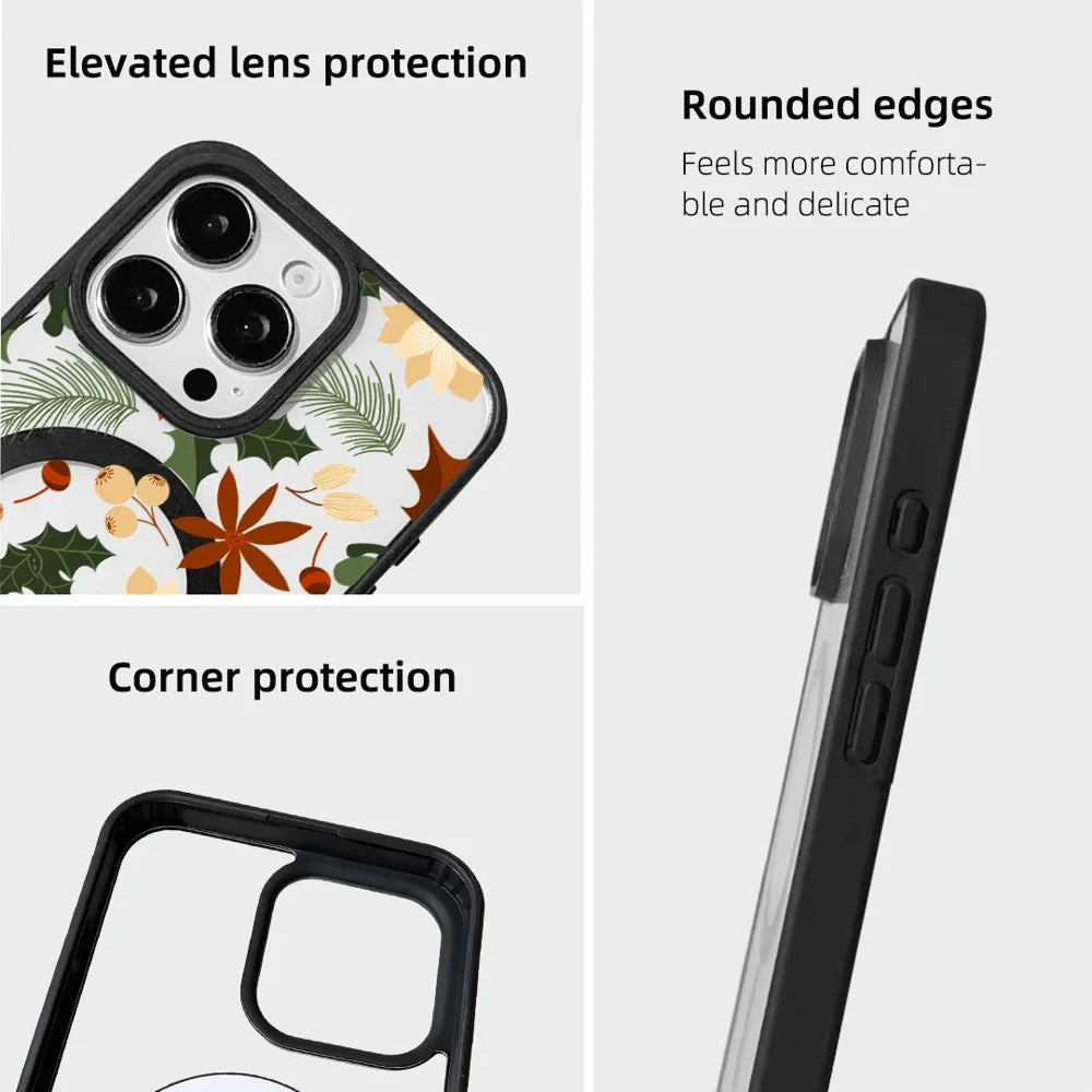 EYCASE For iPhone 14 Pro Max Christmas Series Magnetic Case  Pattern Print TPU + Acrylic Cover Compatible with MagSafe - Vintage Christmas Floral - 7