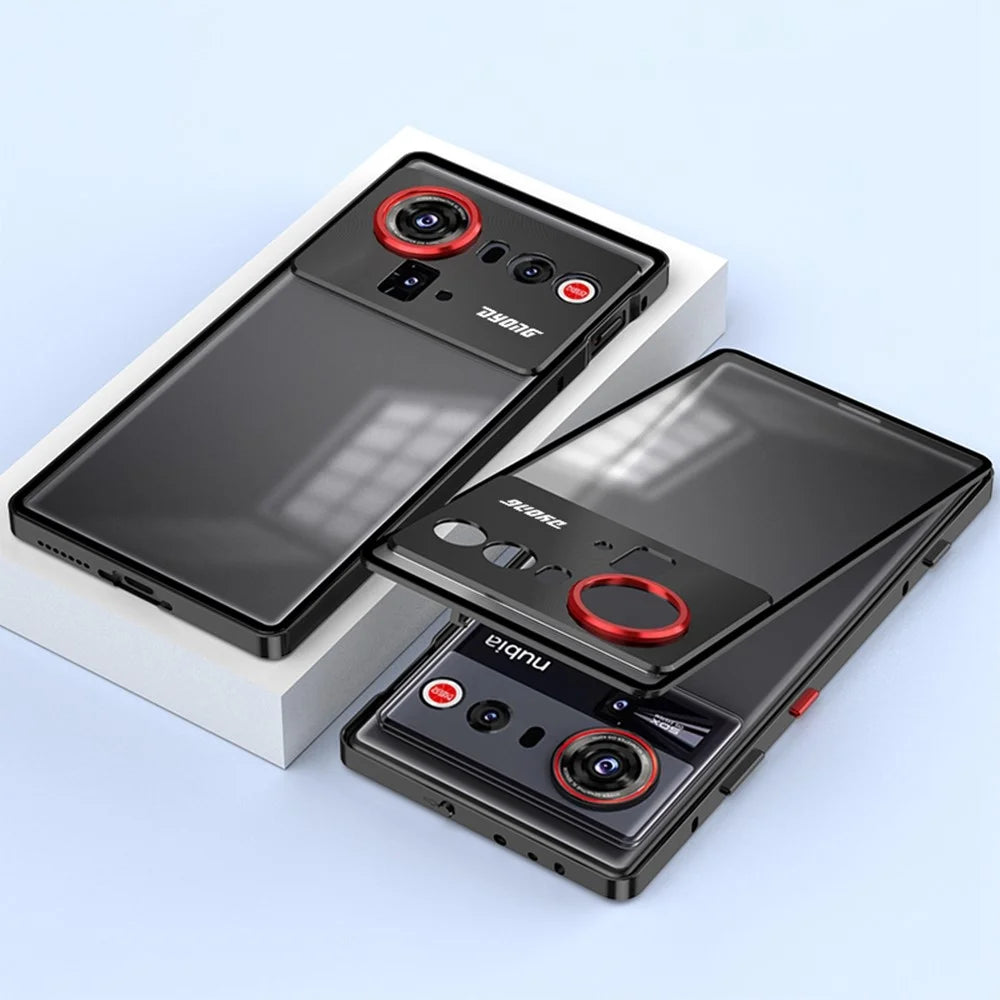 For ZTE nubia Z80 Ultra 5G Matte Case Aluminium Alloy + PC Phone Cover Pop-Up Snap Lock - Black - 1