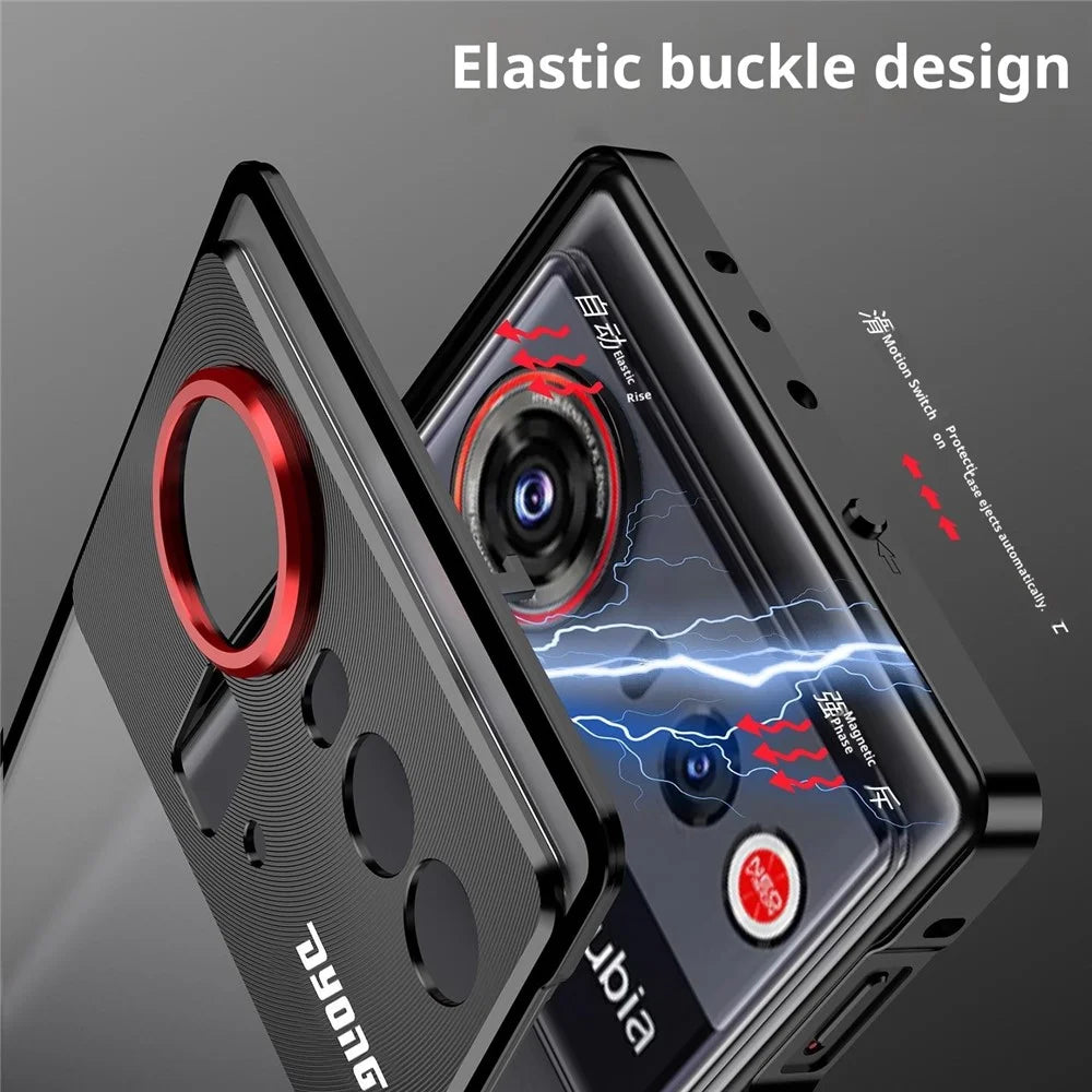 For ZTE nubia Z80 Ultra 5G Matte Case Aluminium Alloy + PC Phone Cover Pop-Up Snap Lock - Black - 4