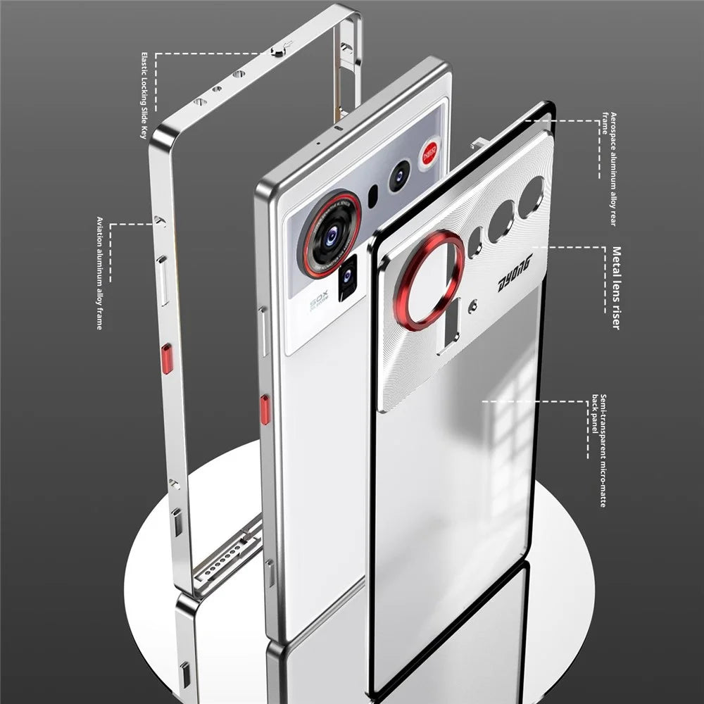 For ZTE nubia Z80 Ultra 5G Matte Case Aluminium Alloy + PC Phone Cover Pop-Up Snap Lock - Black - 6