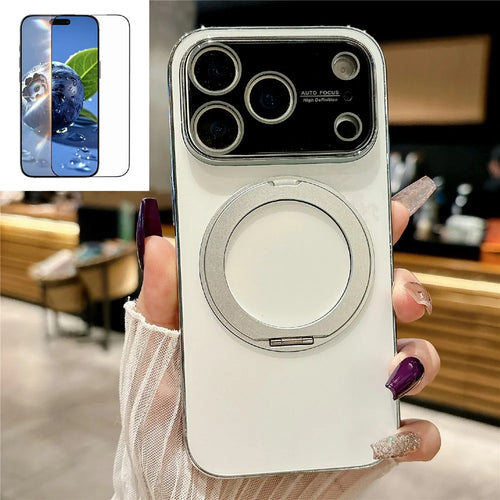 For iPhone 17 Pro Rotating Kickstand Case Compatible with MagSafe TPU Phone Cover with Screen Protector - White - 1