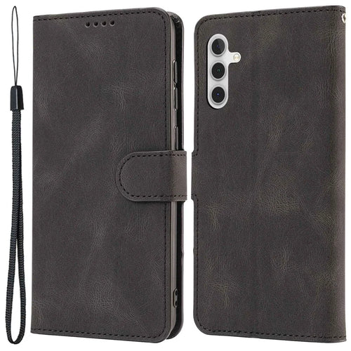 For Samsung Galaxy A14 5G / A14 4G PU Leather Phone Case Magnetic Clasp Stand Wallet Inner TPU Cover with Strap - Black - 1