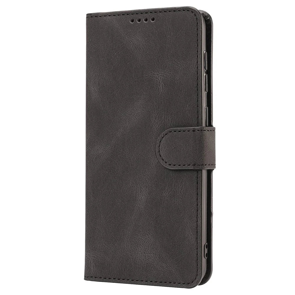 For Samsung Galaxy A14 5G / A14 4G PU Leather Phone Case Magnetic Clasp Stand Wallet Inner TPU Cover with Strap - Black - 7