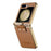 For Samsung Galaxy Z Flip6 5G Case Electroplating Leather Coated PC Phone Cover with Spring Ring Buckle Kickstand - Brown - 3