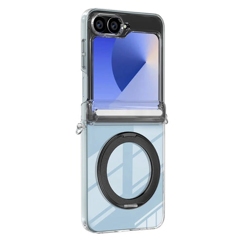 For Samsung Galaxy Z Flip5 5G Kickstand Crystal Magnetic Case TPU PC Phone Cover Magnetic Hinge Protection - Black - 1