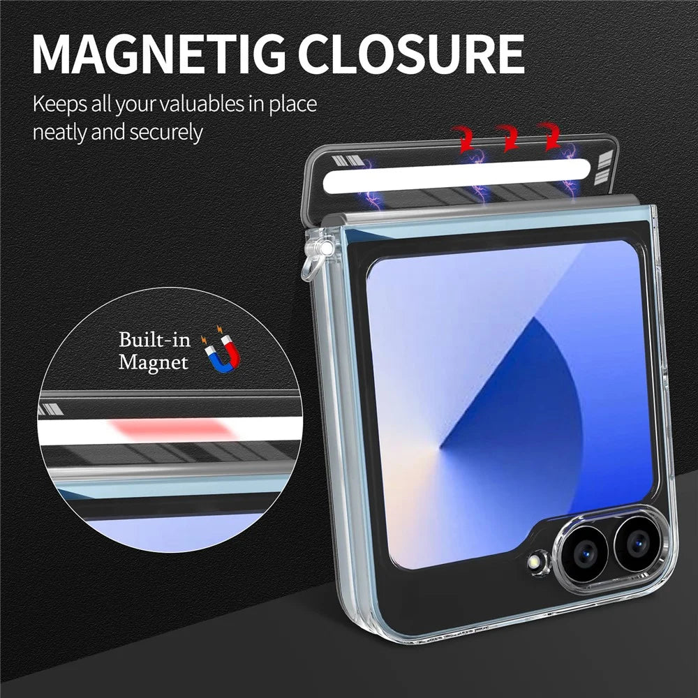 For Samsung Galaxy Z Flip5 5G Kickstand Crystal Magnetic Case TPU PC Phone Cover Magnetic Hinge Protection - Black - 7