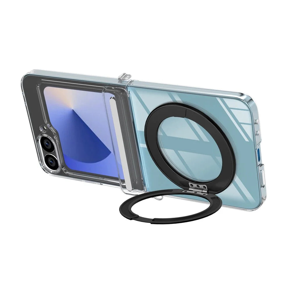 For Samsung Galaxy Z Flip6 5G Kickstand Crystal Magnetic Case TPU PC Phone Cover Magnetic Hinge Protection - Black - 3