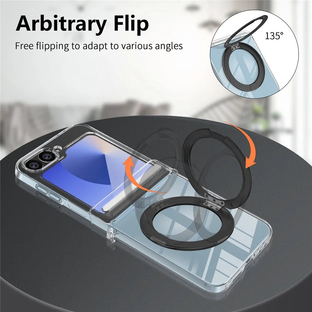 For Samsung Galaxy Z Flip6 5G Kickstand Crystal Magnetic Case TPU PC Phone Cover Magnetic Hinge Protection - Black - 6