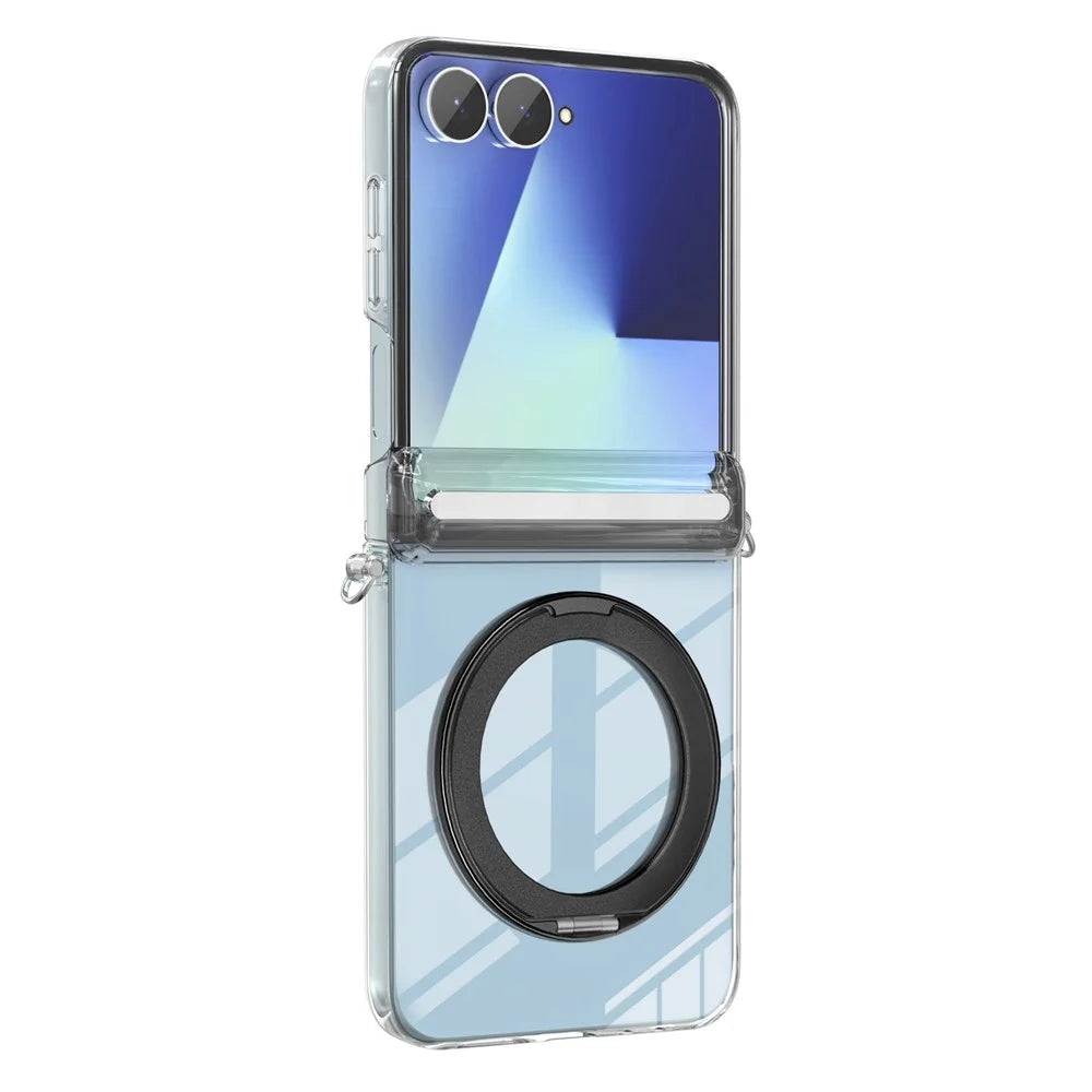 For Samsung Galaxy Z Flip7 5G Kickstand Crystal Magnetic Case TPU PC Phone Cover Magnetic Hinge Protection - Black - 1