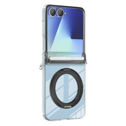 For Samsung Galaxy Z Flip7 5G Kickstand Crystal Magnetic Case TPU PC Phone Cover Magnetic Hinge Protection - Black - 1