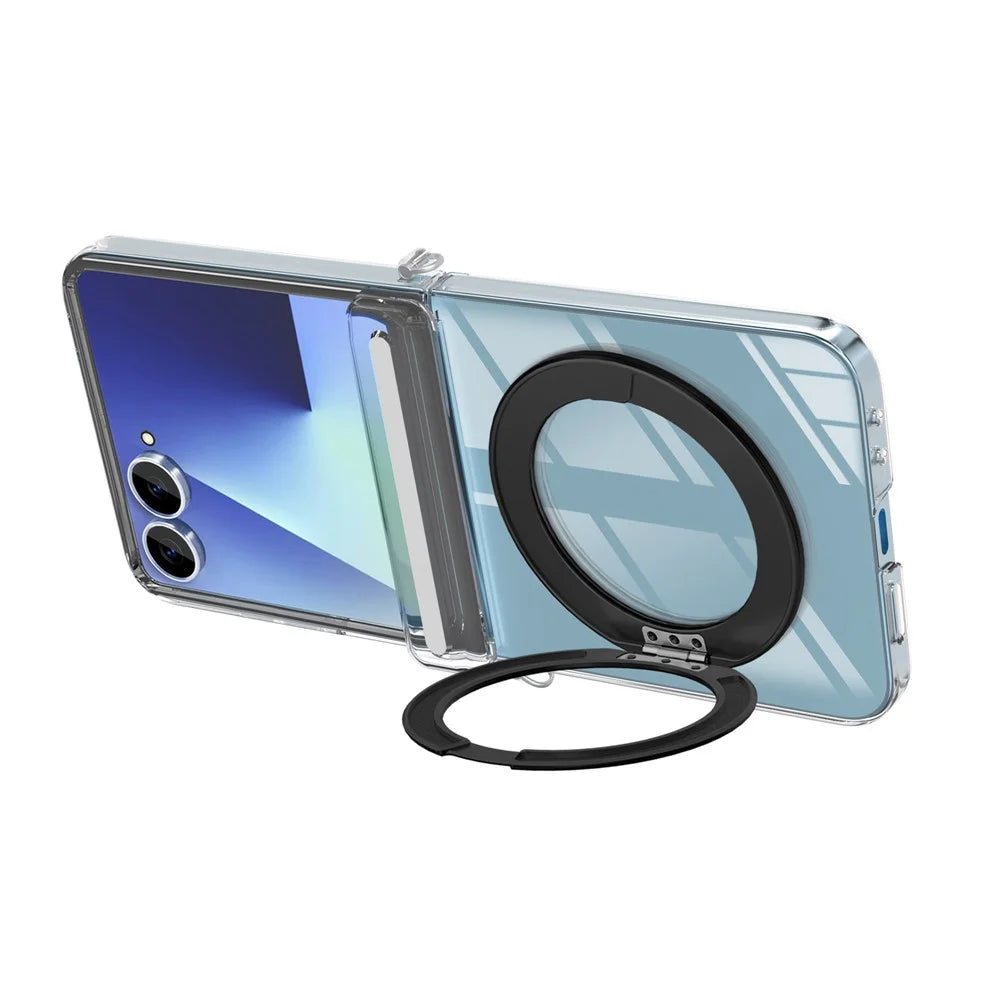 For Samsung Galaxy Z Flip7 5G Kickstand Crystal Magnetic Case TPU PC Phone Cover Magnetic Hinge Protection - Black - 3