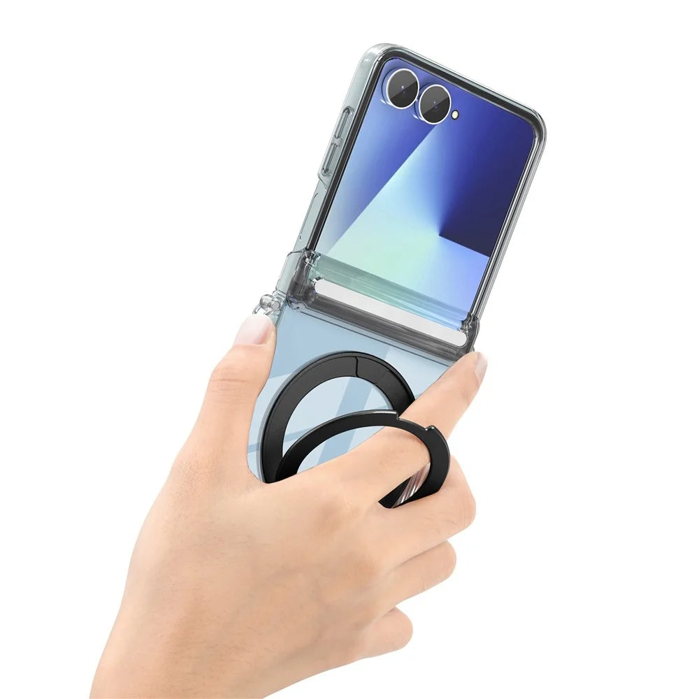 For Samsung Galaxy Z Flip7 5G Kickstand Crystal Magnetic Case TPU PC Phone Cover Magnetic Hinge Protection - Black - 4