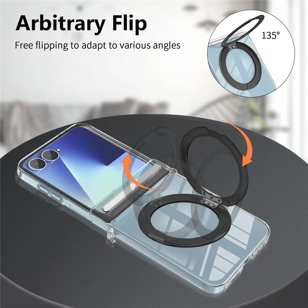 For Samsung Galaxy Z Flip7 5G Kickstand Crystal Magnetic Case TPU PC Phone Cover Magnetic Hinge Protection - Black - 6