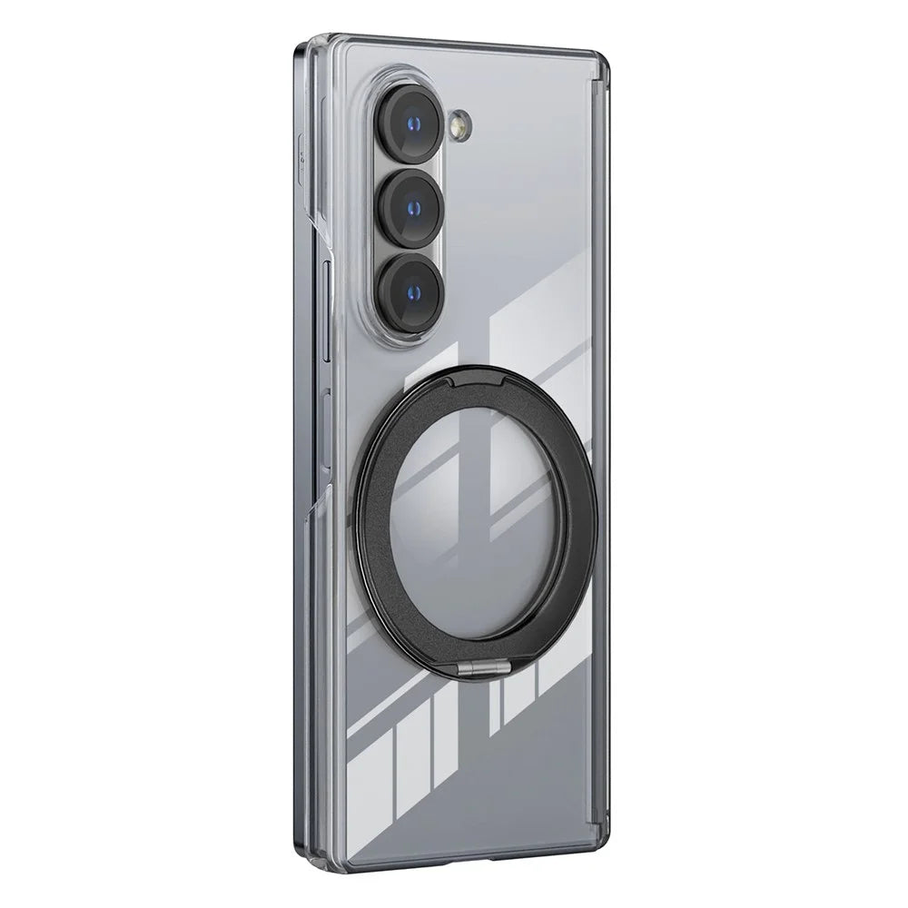 For Samsung Galaxy Z Fold5 5G Kickstand Crystal Magnetic Case TPU PC Phone Cover Magnetic Hinge Protection - Black - 1