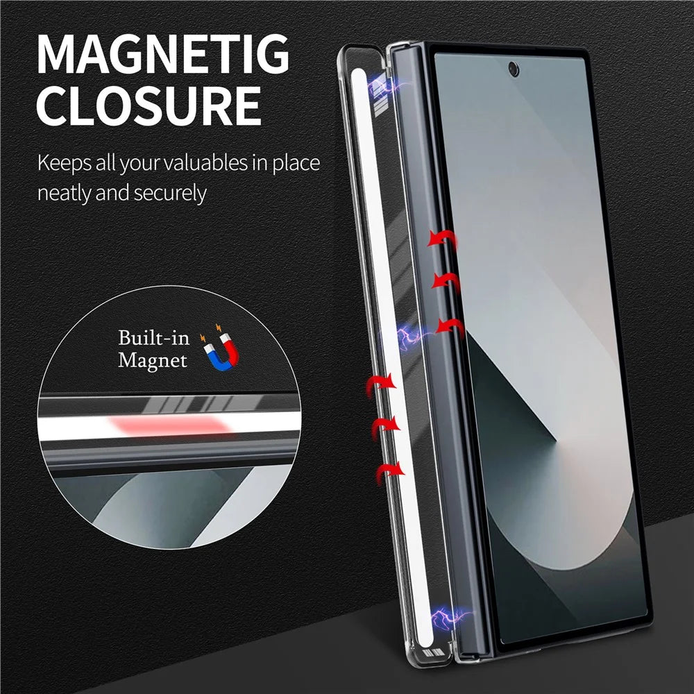 For Samsung Galaxy Z Fold5 5G Kickstand Crystal Magnetic Case TPU PC Phone Cover Magnetic Hinge Protection - Black - 6