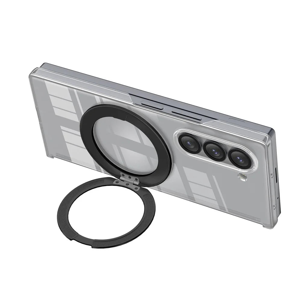 For Samsung Galaxy Z Fold6 5G Kickstand Crystal Magnetic Case TPU PC Phone Cover Magnetic Hinge Protection - Black - 4