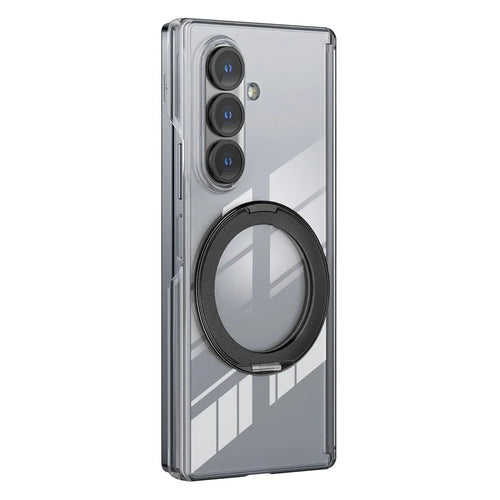 For Samsung Galaxy Z Fold7 5G Kickstand Crystal Magnetic Case TPU PC Phone Cover Magnetic Hinge Protection - Black - 1