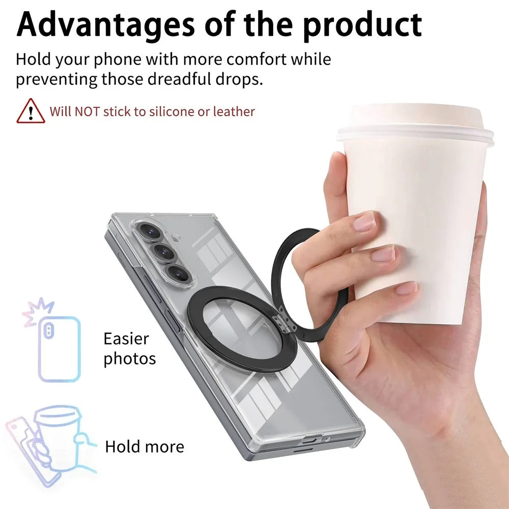 For Samsung Galaxy Z Fold7 5G Kickstand Crystal Magnetic Case TPU PC Phone Cover Magnetic Hinge Protection - Black - 5