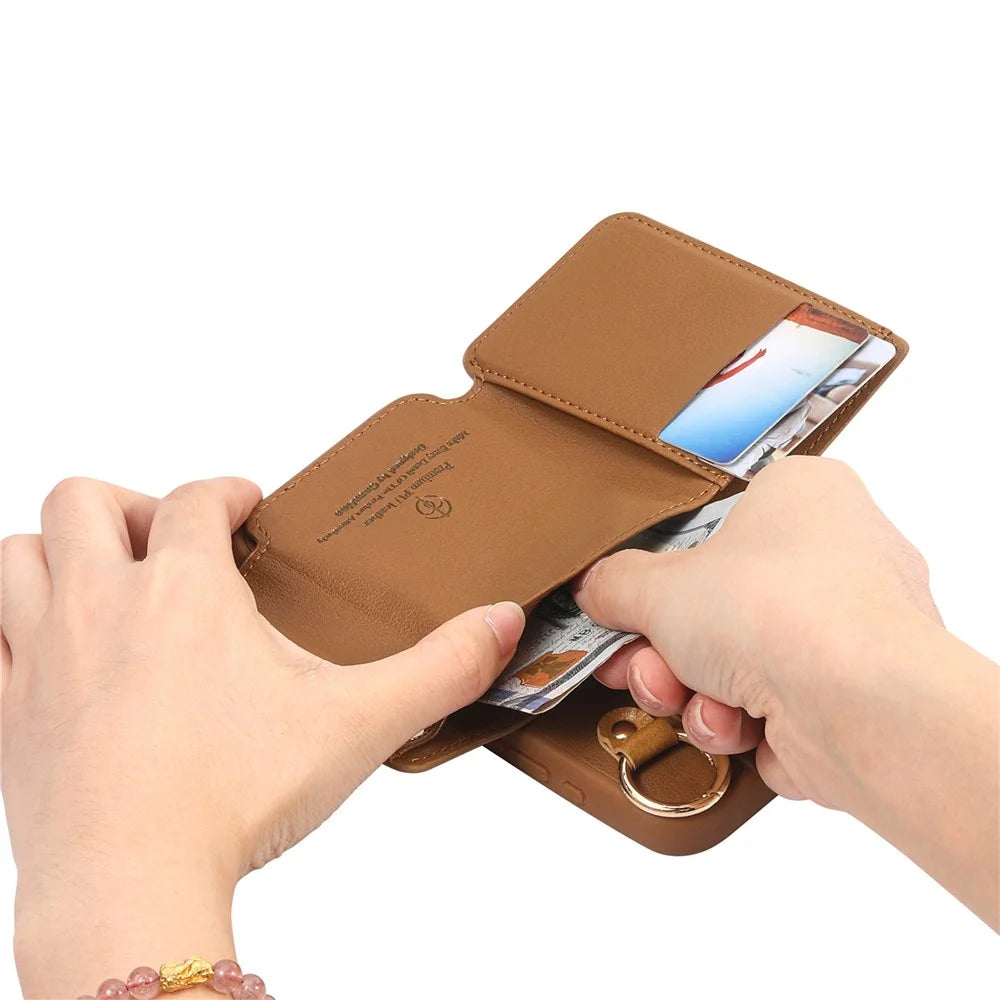 For Samsung Galaxy A16 5G  /  A16 4G Case D-Ring Holder Leather + PC + TPU Phone Cover with Wallet Kickstand - Brown - 4