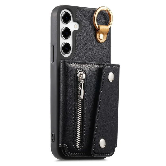 For Samsung Galaxy A36 5G Case D-Ring Holder Leather + PC + TPU Phone Cover with Wallet Kickstand - Black - 2
