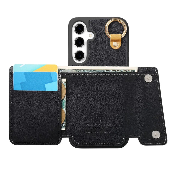 For Samsung Galaxy A36 5G Case D-Ring Holder Leather + PC + TPU Phone Cover with Wallet Kickstand - Black - 3
