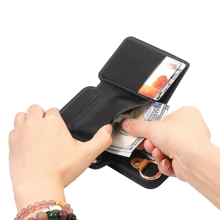 For Samsung Galaxy A36 5G Case D-Ring Holder Leather + PC + TPU Phone Cover with Wallet Kickstand - Black - 5