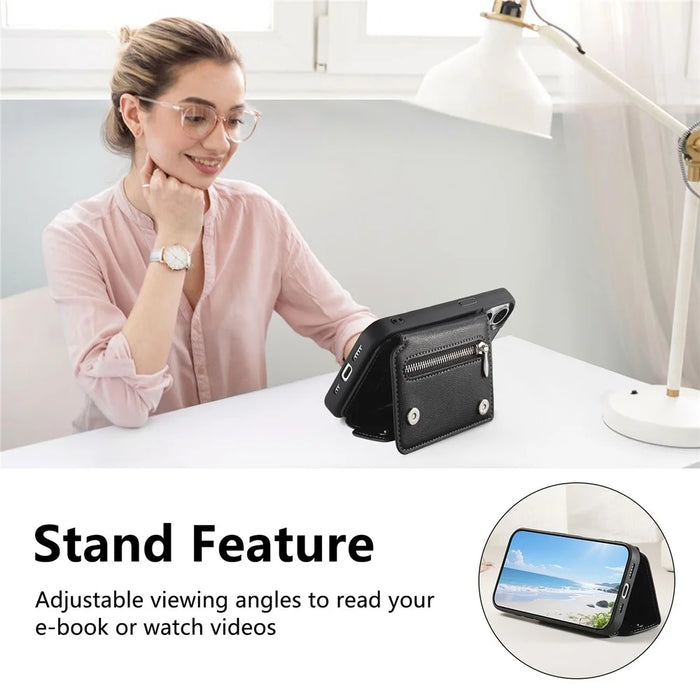 For Samsung Galaxy A36 5G Case D-Ring Holder Leather + PC + TPU Phone Cover with Wallet Kickstand - Black - 7