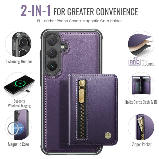 JEEHOOD For Samsung Galaxy S23 FE Case  J12 Magnetic Detachable Zipper Wallet Kickstand Leather Back Cover Magnetic Case - Purple - 2