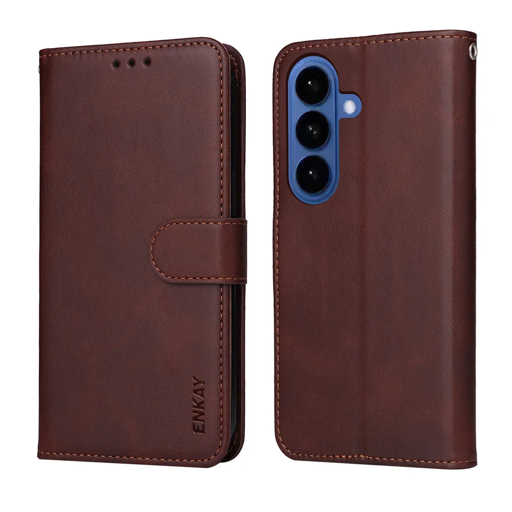 ENKAY For Samsung Galaxy S26  HAT PRINCE Wallet Case Leather Phone Stand Cover with 0.18mm Screen Protector, Ultrasonic Fingerprint Unlock - Blue - 5