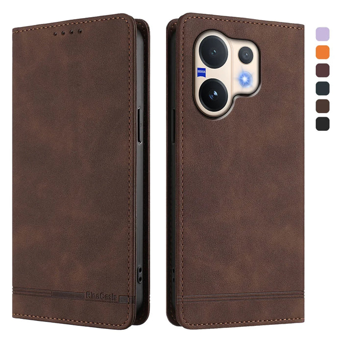 For vivo V60 5G Case RINACASIS RC23 RFID Blocking Wallet Stand PU Leather Phone Cover - Brown - 1