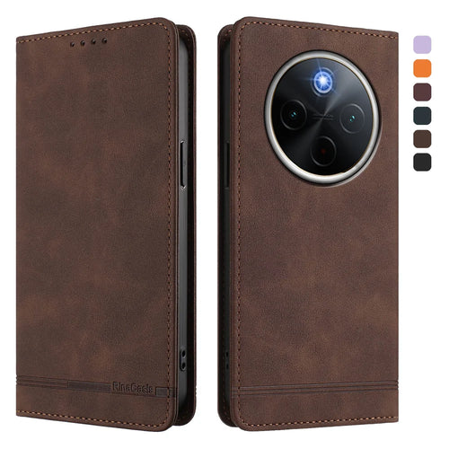 For vivo X300 Pro 5G Case RINACASIS RC23 RFID Blocking Wallet Stand PU Leather Phone Cover - Brown - 1
