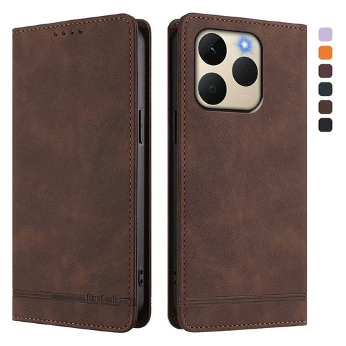 For Realme 15T 5G Case RINACASIS RC23 RFID Blocking Wallet Stand PU Leather Phone Cover - Brown - 1