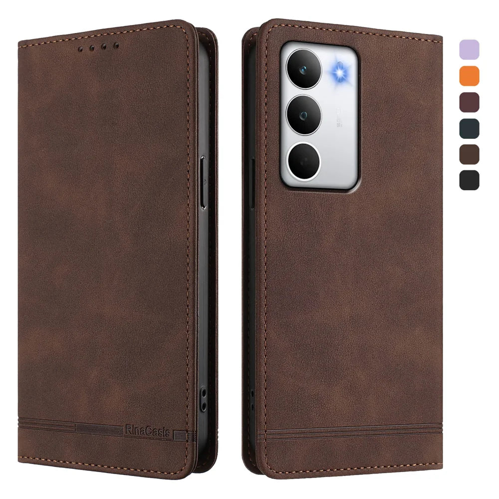 For Realme C71 4G (India) / Realme C71 4G Case RINACASIS RC23 RFID Blocking Wallet Stand PU Leather Phone Cover - Brown - 1