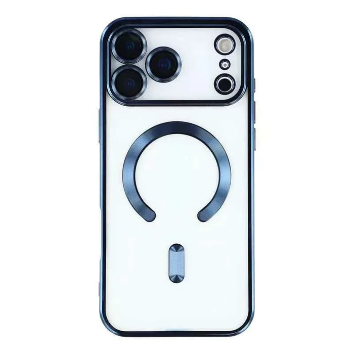 For iPhone 17 Pro Magnetic Case CD Veins Glass Lens Guard TPU Phone Back Cover - Dark Blue - 1
