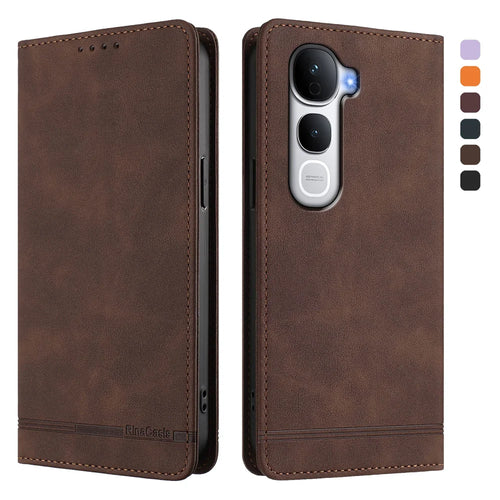 For vivo Y400 Pro 5G Case RINACASIS RC23 RFID Blocking Wallet Stand PU Leather Phone Cover - Brown - 1