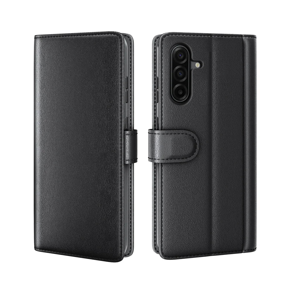 For Samsung Galaxy A18 5G / A18 4G / A17 5G / 4G / F17 5G / M17 5G Case Genuine Split Leather Phone Cover with Wallet Stand - Black - 1