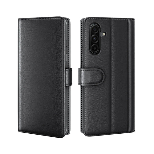 For Samsung Galaxy A18 5G / A18 4G / A17 5G / 4G / F17 5G / M17 5G Case Genuine Split Leather Phone Cover with Wallet Stand - Black - 1