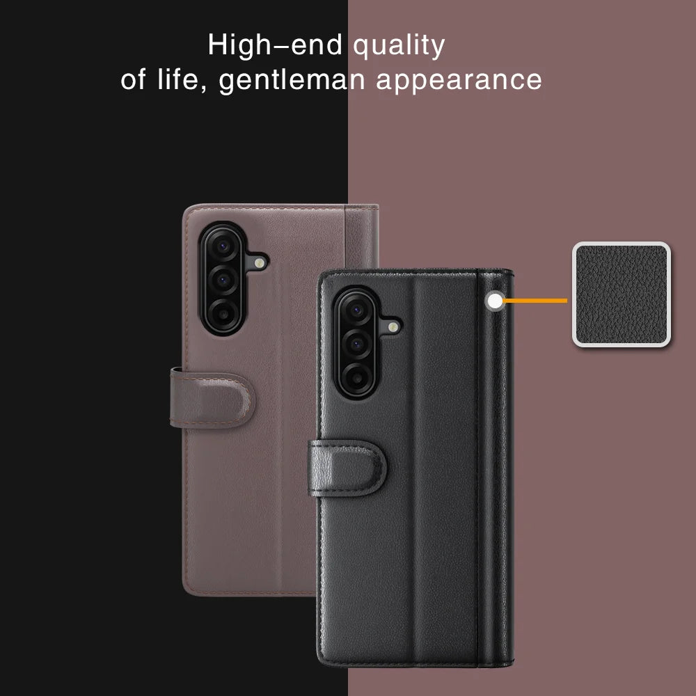 For Samsung Galaxy A18 5G / A18 4G / A17 5G / 4G / F17 5G / M17 5G Case Genuine Split Leather Phone Cover with Wallet Stand - Black - 2