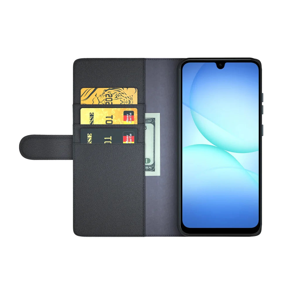 For Samsung Galaxy A18 5G / A18 4G / A17 5G / 4G / F17 5G / M17 5G Case Genuine Split Leather Phone Cover with Wallet Stand - Black - 5
