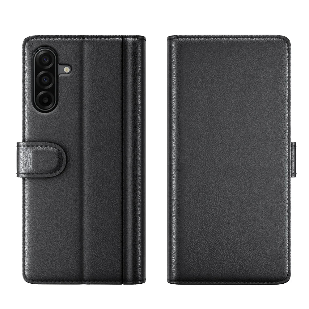 For Samsung Galaxy A18 5G / A18 4G / A17 5G / 4G / F17 5G / M17 5G Case Genuine Split Leather Phone Cover with Wallet Stand - Black - 6