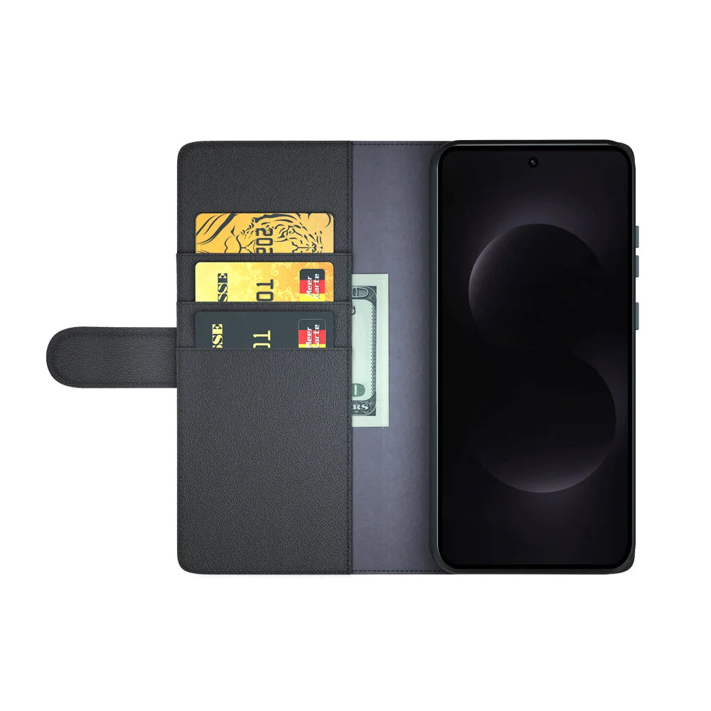 For Samsung Galaxy S26 Ultra Case Genuine Split Leather Phone Cover with Wallet Stand - Black - 4