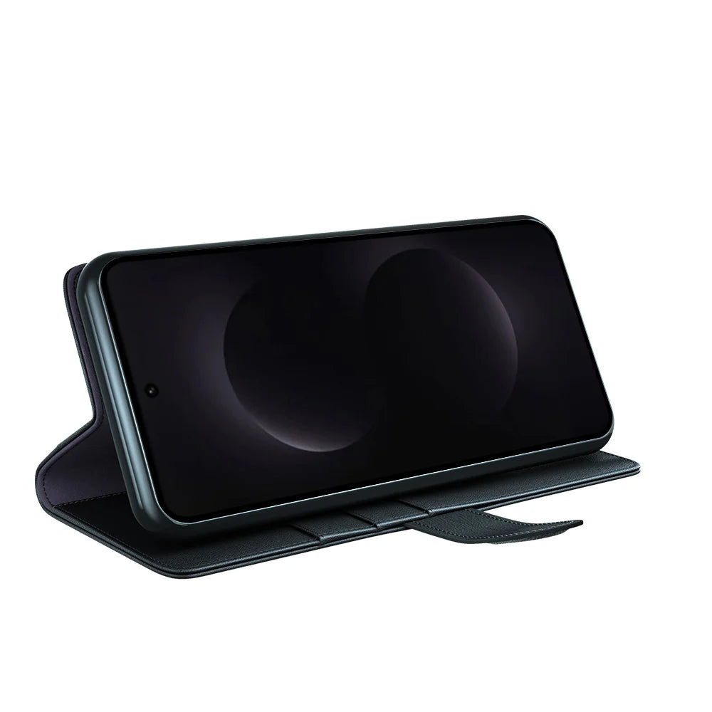 For Samsung Galaxy S26 Ultra Case Genuine Split Leather Phone Cover with Wallet Stand - Black - 5