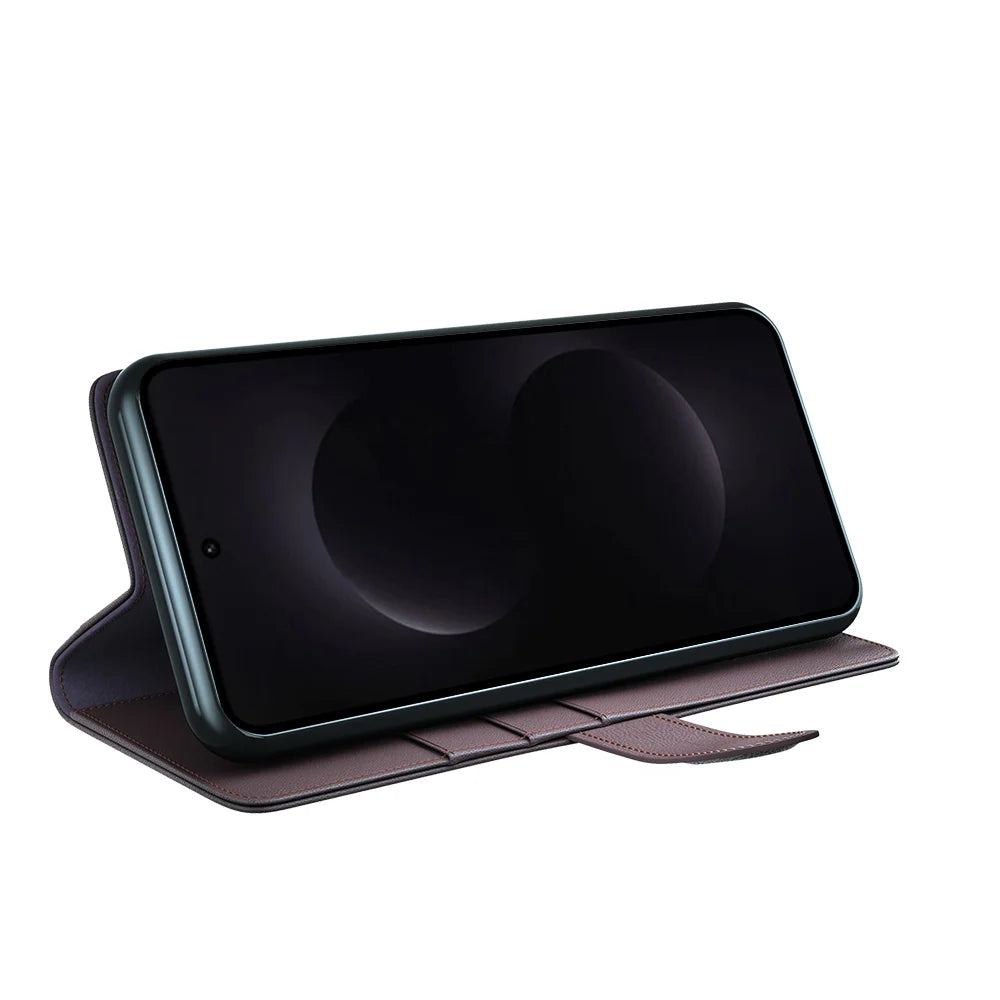 For Samsung Galaxy S26 Ultra Case Genuine Split Leather Phone Cover with Wallet Stand - Black - 6