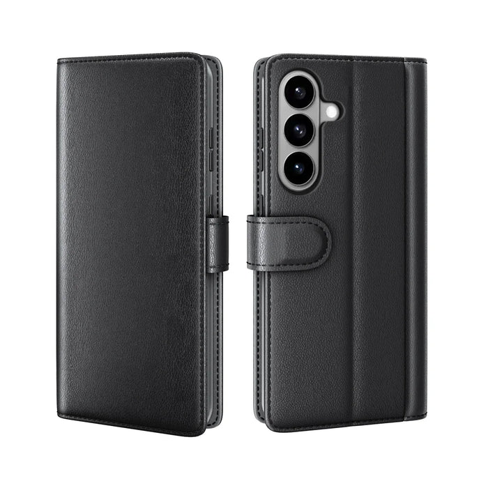 For Samsung Galaxy S26 Case Genuine Split Leather Phone Cover with Wallet Stand - Black - 5